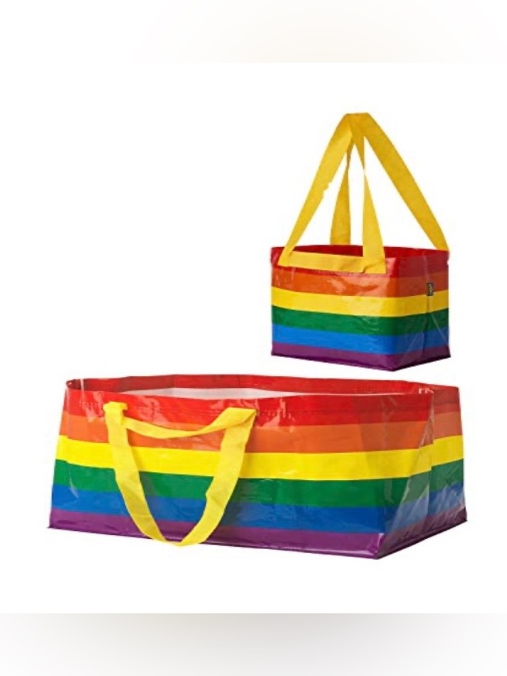 IKEA Rainbow STRORSTOMMA Reusable Tote Bags with Yellow Handles, Brand New - Picture 1 of 10